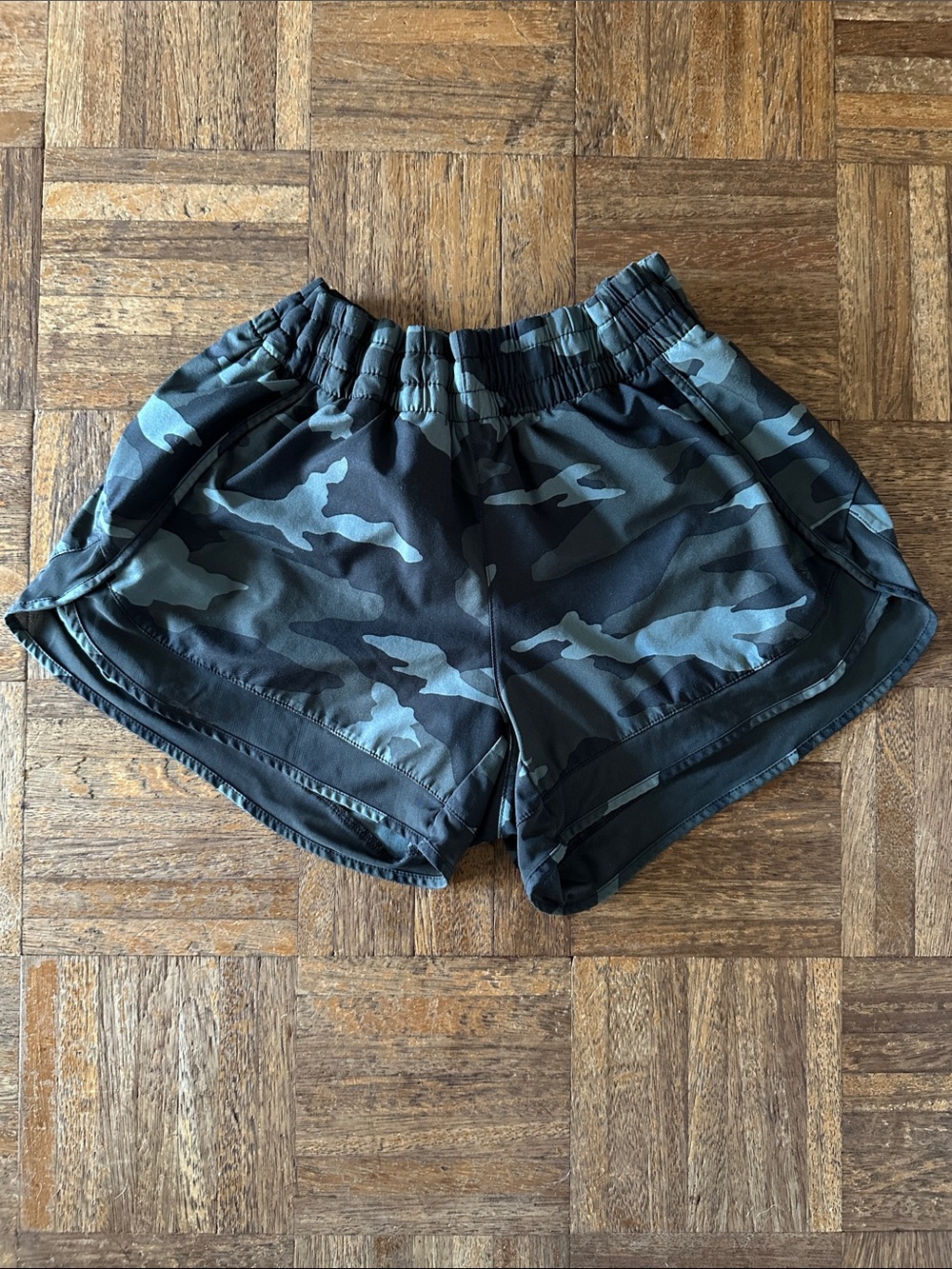 Athleta Women's Camo Athletic Shorts in Black and Olive